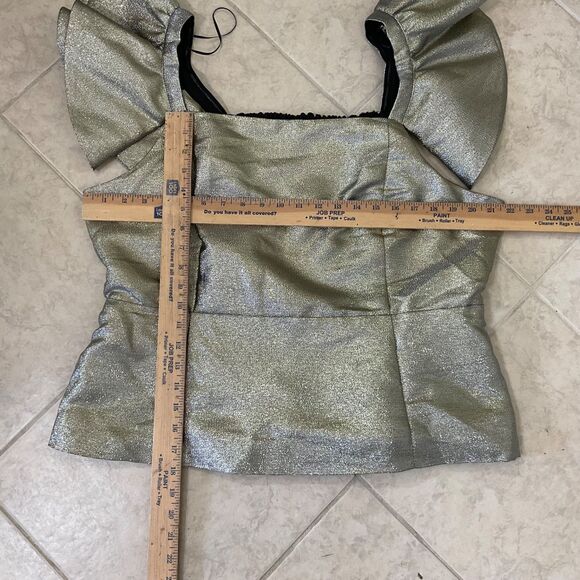 Cache Cocktail Party Blouse women’s Size XL Gold metallic peplum hem Lined - Picture 3 of 9